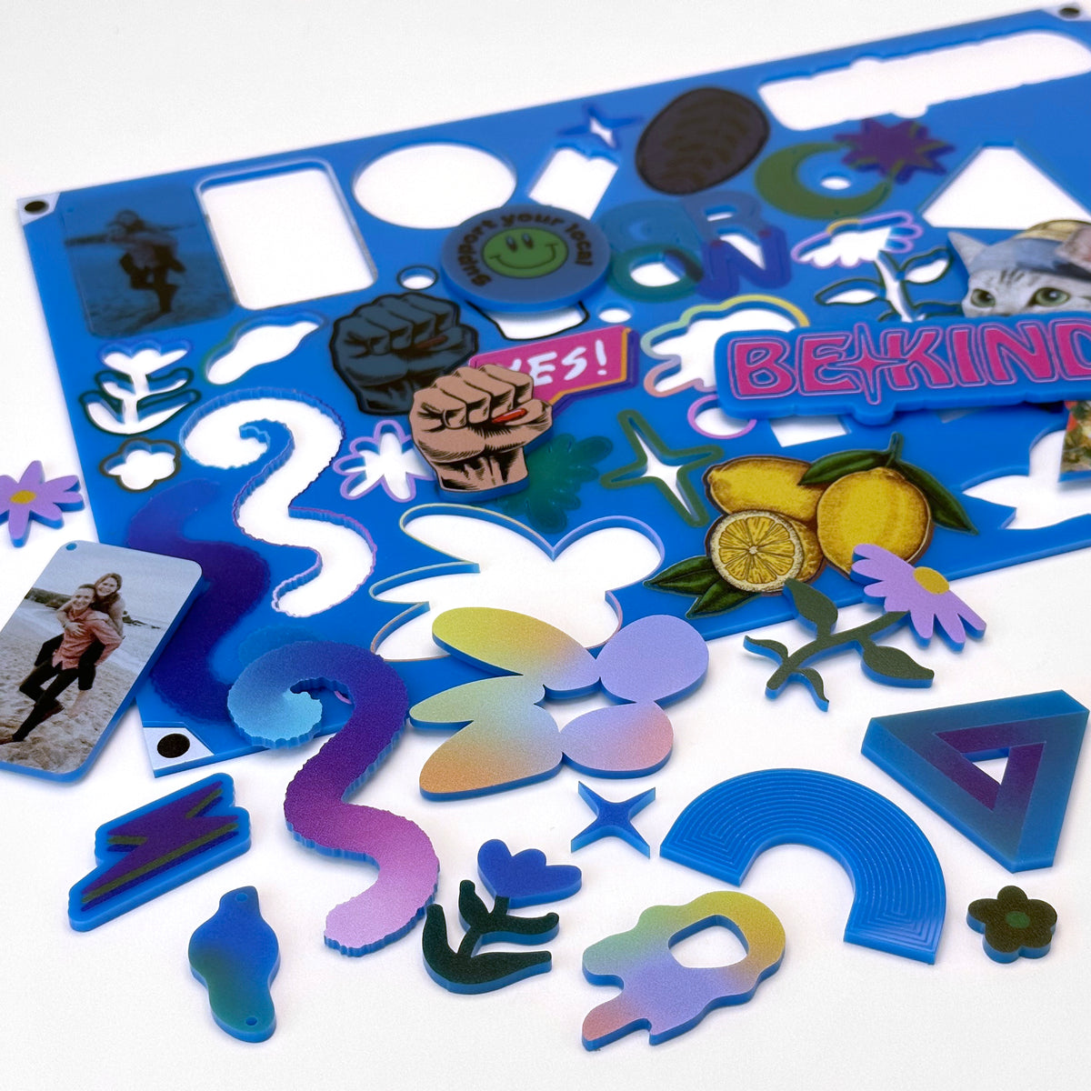 Mid Blue Acrylic with laser cutting & Printing - 600x400mm