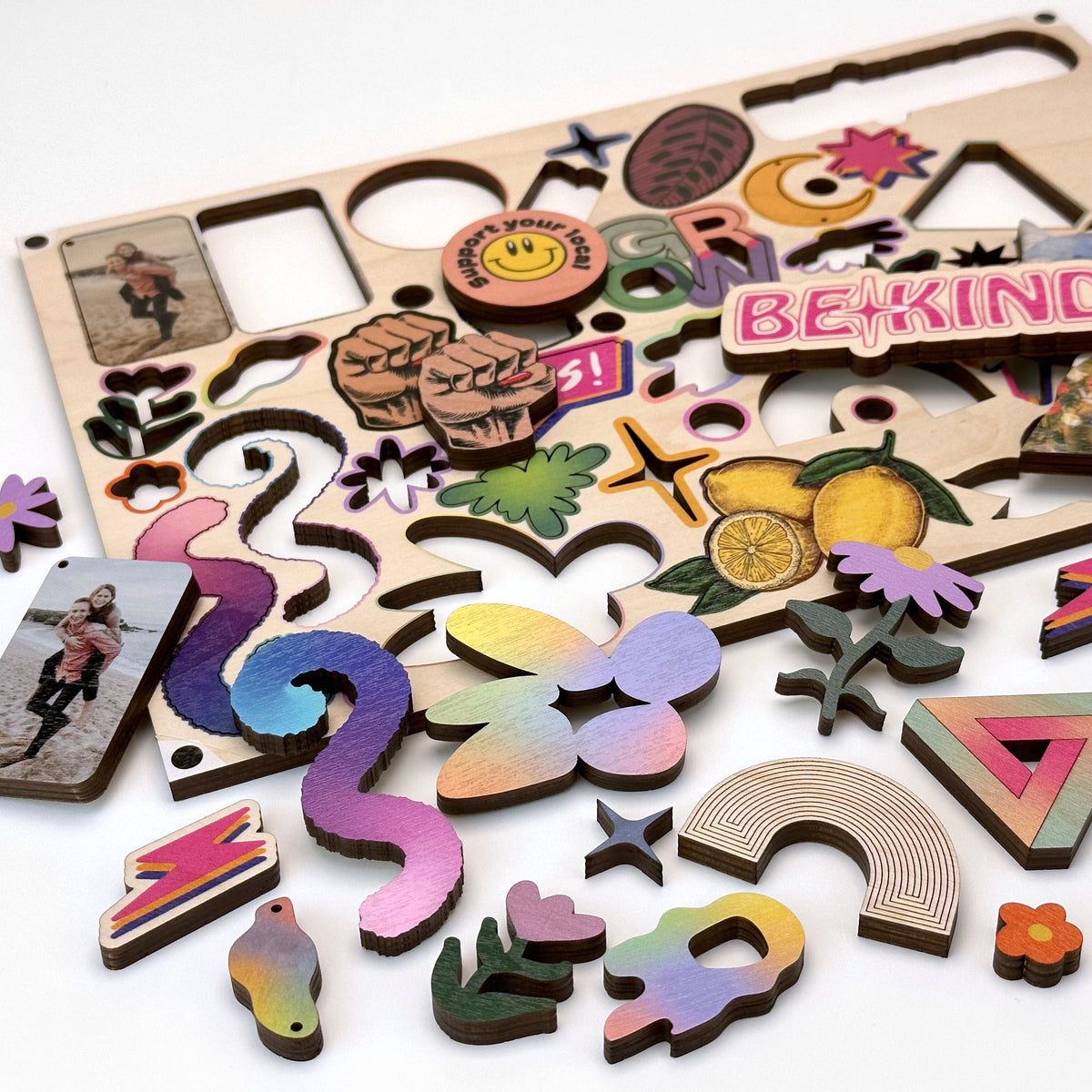 6mm Birch plywood with laser cutting & double sided printing - 300x200mm