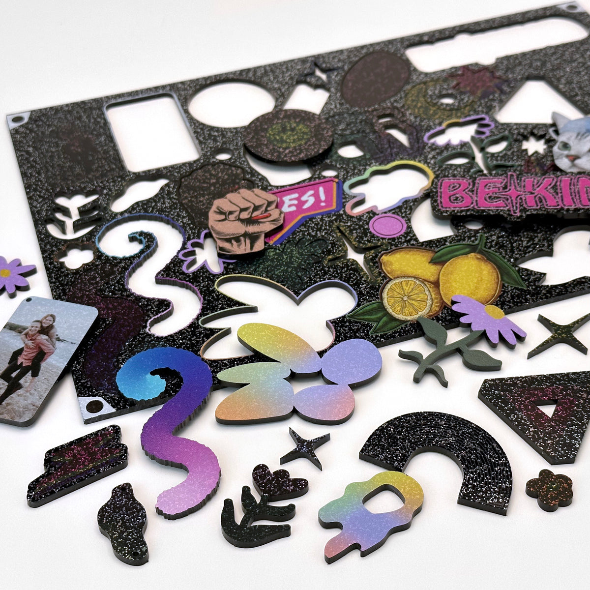 Glitter Black Acrylic with laser cutting & printing - 600x400mm