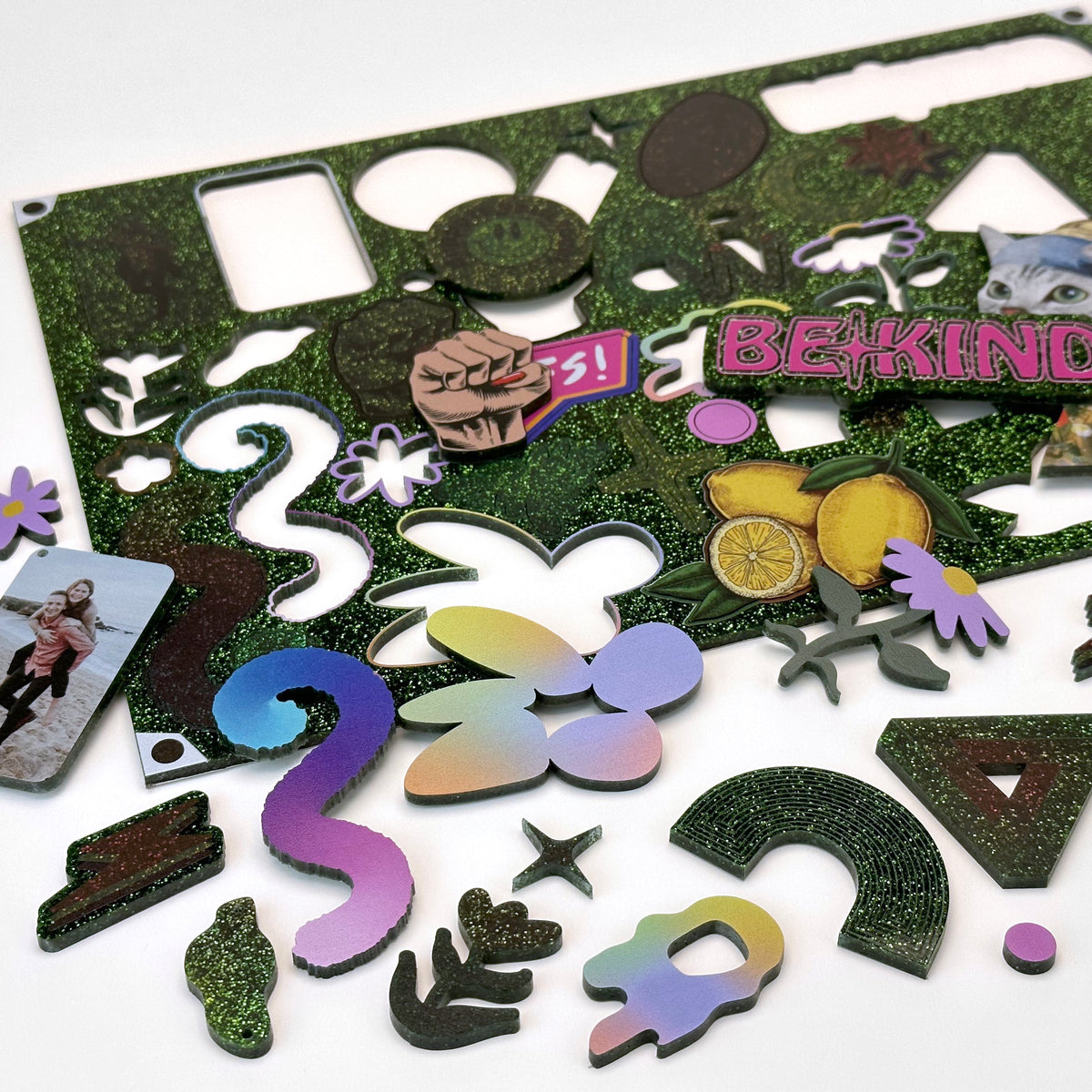 Glitter Forest Green Acrylic with laser cutting & printing - 300x200mm