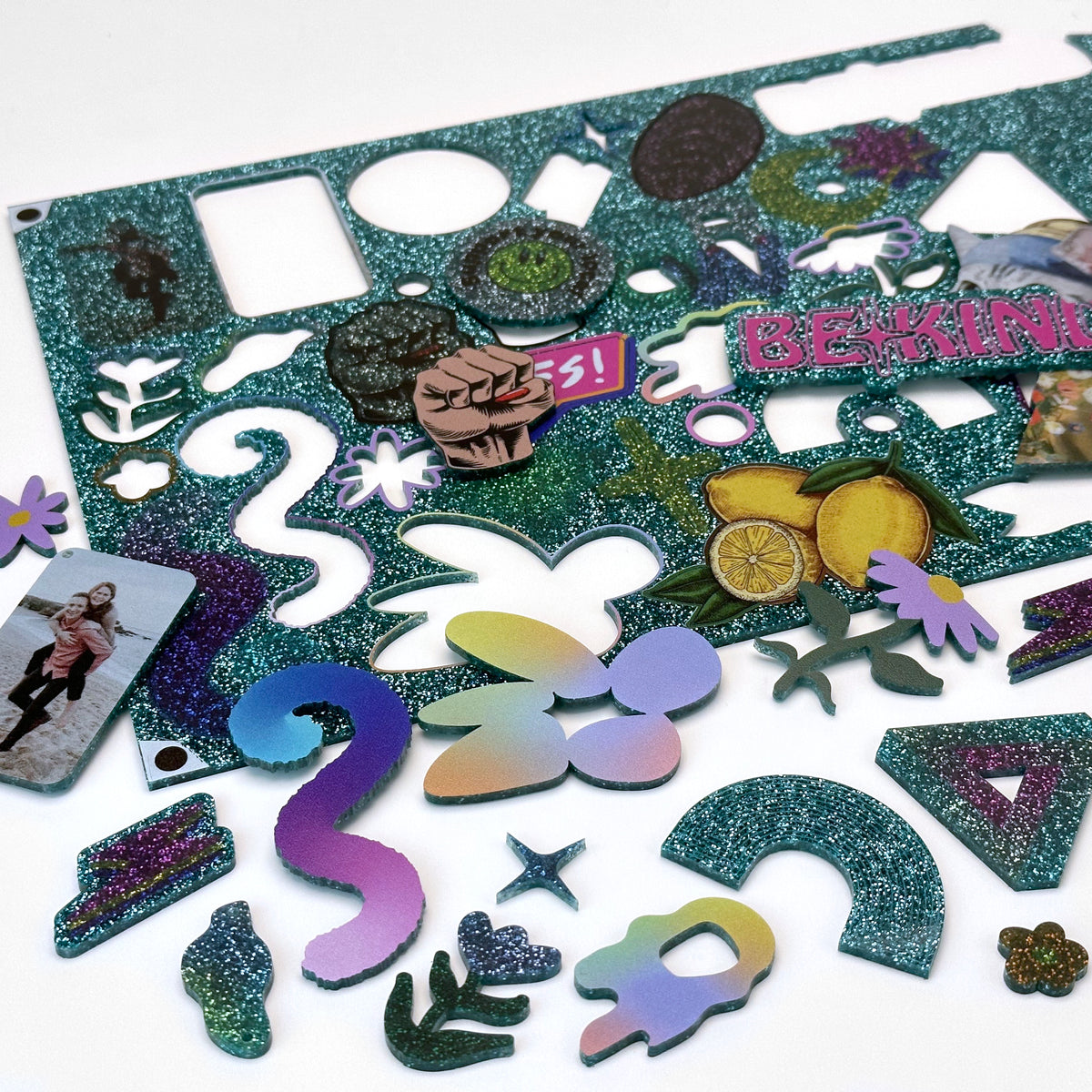 Glitter Green Acrylic with laser cutting & printing - 300x200mm