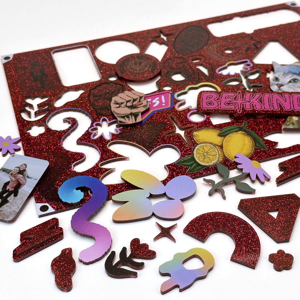 Glitter Red Acrylic with laser cutting & printing - 300x200mm