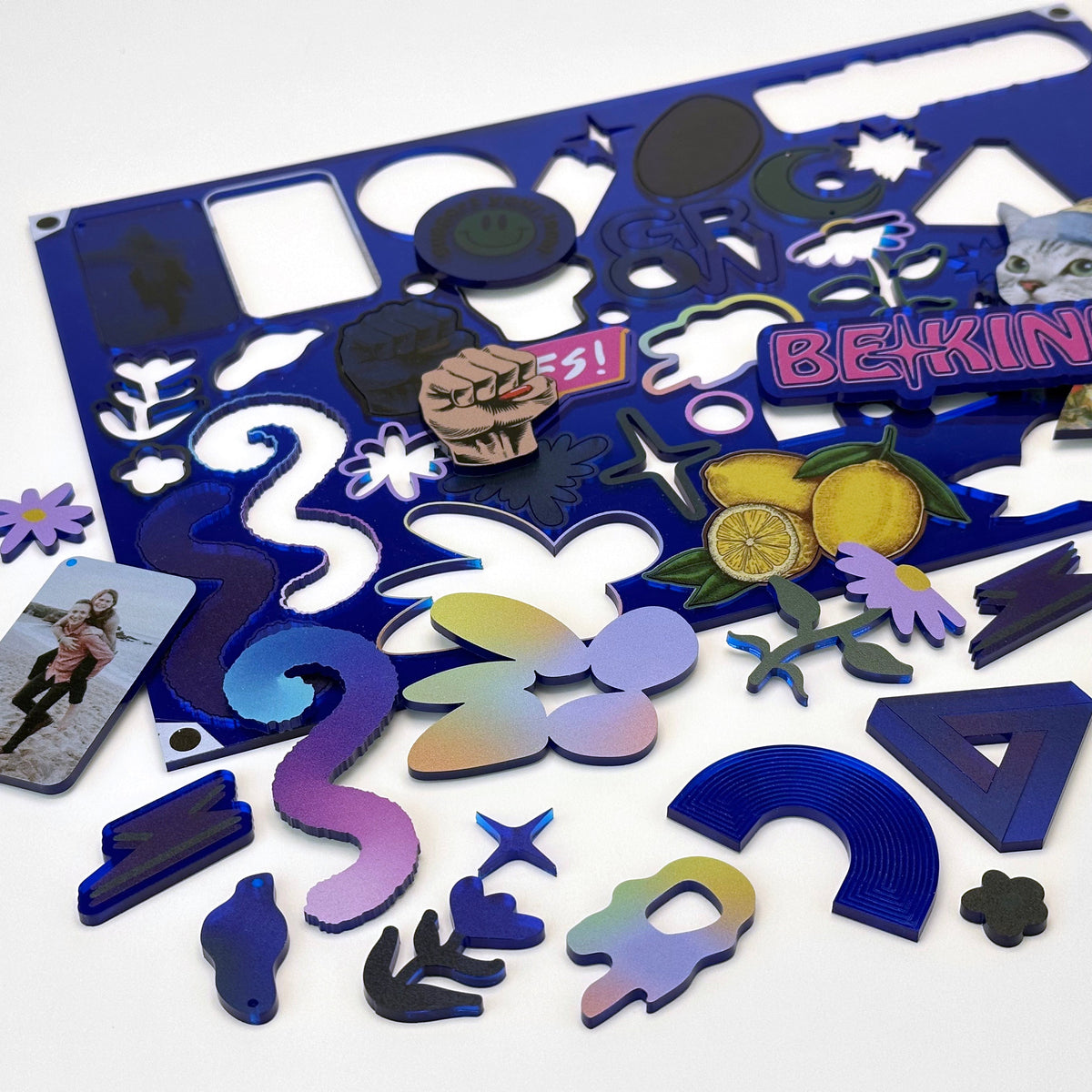 Mirror Blue Acrylic with laser cutting & printing - 600x400mm