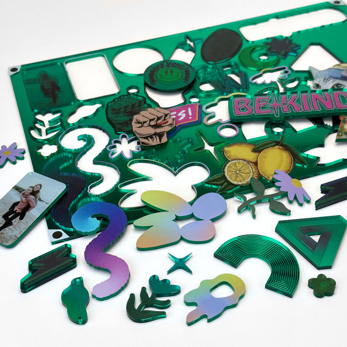 Mirror Green Acrylic with laser cutting & printing - 600x400mm