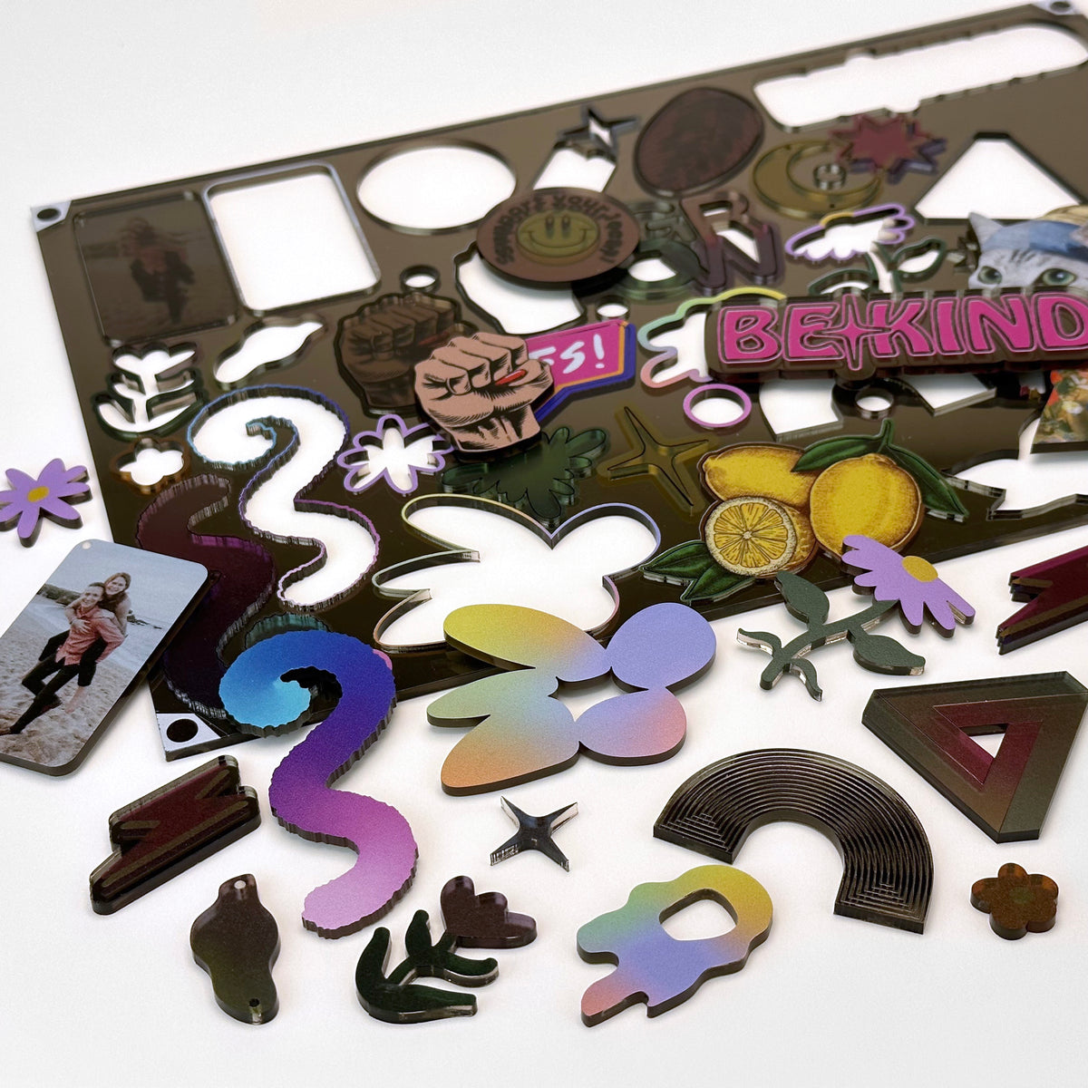 Mirror Grey Acrylic with laser cutting & printing - 300x200mm