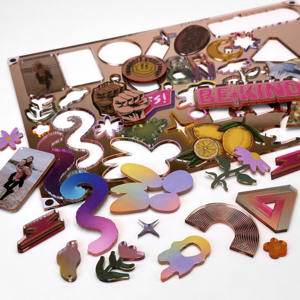 Mirror Rose Gold Acrylic with laser cutting & printing - 300x200mm