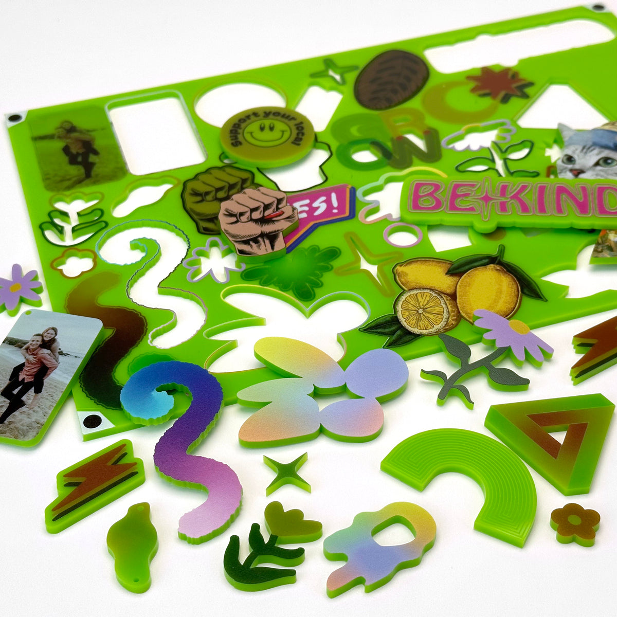 Lime Green Acrylic with laser cutting & Printing - 300x200mm