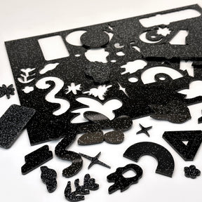 Glitter Black Acrylic with laser cutting only - 600x400mm
