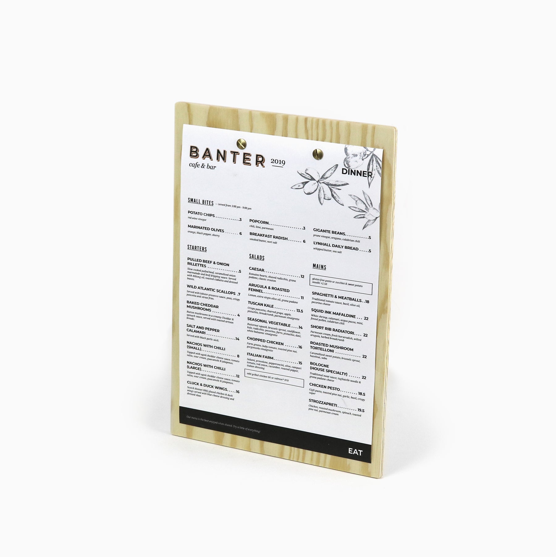 Menu Board A5 with brass fixings